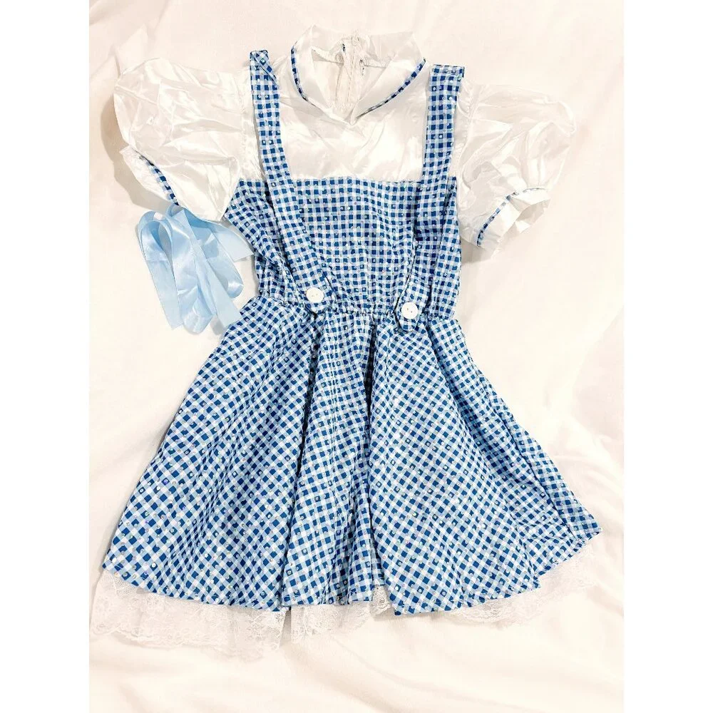 Dorothy Wizard of Oz Girls Halloween Dress‎ Up Costume Dress with Bows Med 8-10